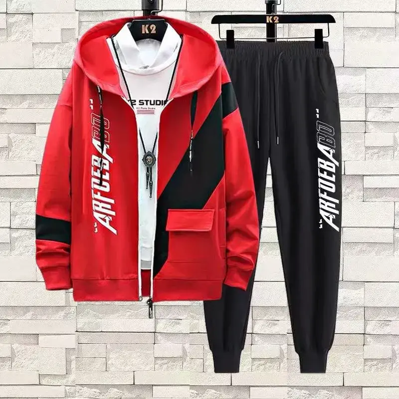 Trendy Korean Style Men's Sweatshirt Suit Spring Autumn Long Sleeve Jacket Youthful Fashion Matching Set For Young Men
