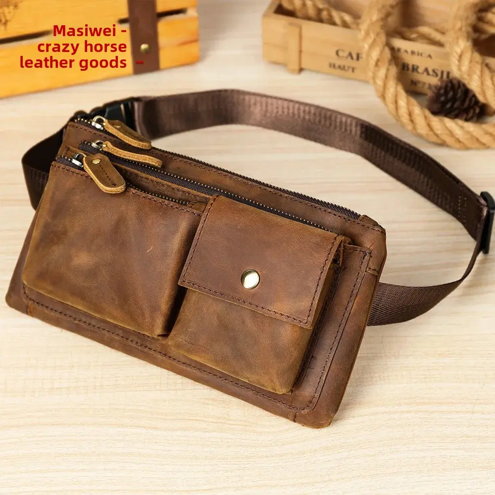 New Vintage Casual Men's Chest Bag Large Capacity Top Layer Cow Leather Crossbody Bag Motorcycle Equipment Accessories