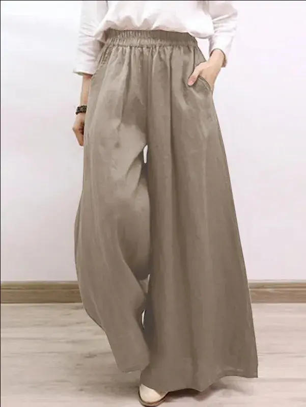 Summer Women's Fashion Solid Color Cotton Wide Leg Pants Casual Trousers Long Trousers Female 4 Colors Good Fabric