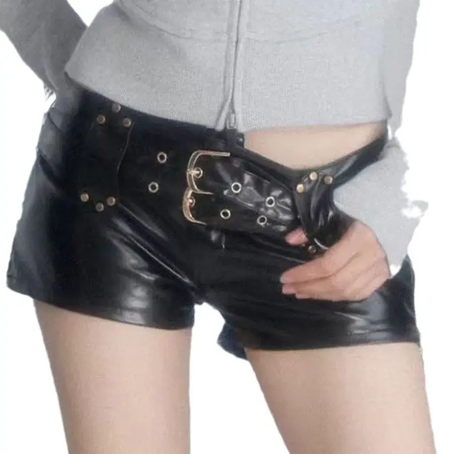 Trendy Y2K Vintage Nightclub Sexy Low-Waist PU Leather Ultra-Short Skirt Boots Women's Fashionable and Naughty Short Pants