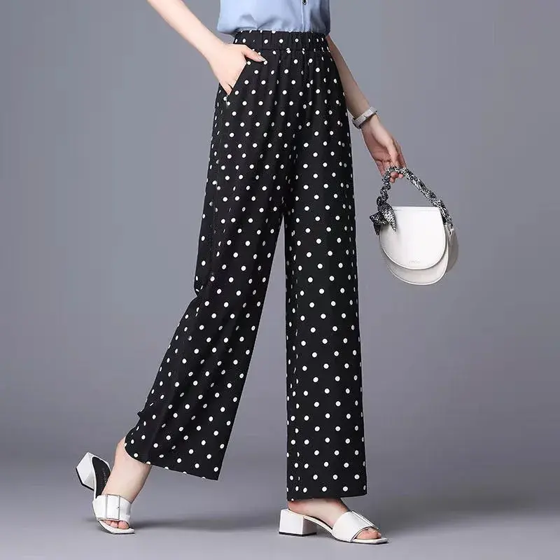 High Waist Polka Dot Wide Leg Pants Women Summer Thin Drapey Casual Loose Fit plus Size Trendy Female Clothing Long Trousers
