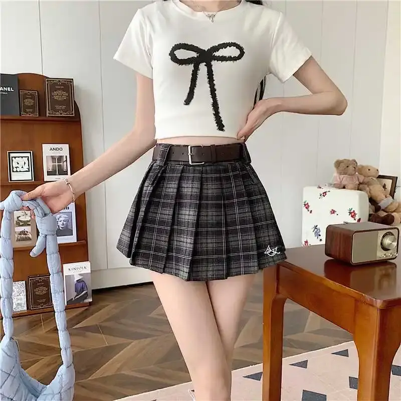 Vintage Plaid High-Waisted Mini Dress Skirt Women's Spring Summer Elegant Slimming Hot Style Pleated Garment For Young Fashion