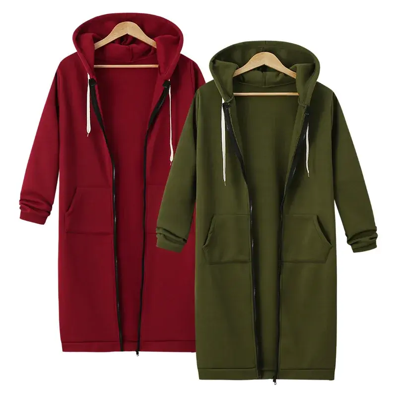 Autumn/Winter Women's Hooded Long Sleeve Medium-Length Sweatshirt Fleece Jacket Blue White Zipper-Up Chain Link Large Size
