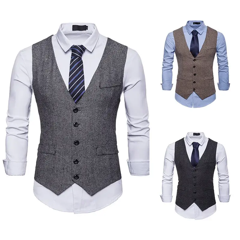 Vintage Men's Suit Vest Single-Breasted V-Neck Motorcycle Rider's Jacket Business Casual Cross-Border Amazon Autumn