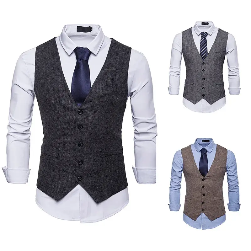 Vintage Men's Suit Vest Single-Breasted V-Neck Motorcycle Rider's Jacket Business Casual Cross-Border Amazon Autumn