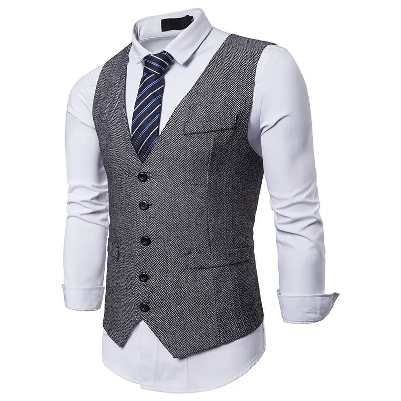 Vintage Men's Suit Vest Single-Breasted V-Neck Motorcycle Rider's Jacket Business Casual Cross-Border Amazon Autumn