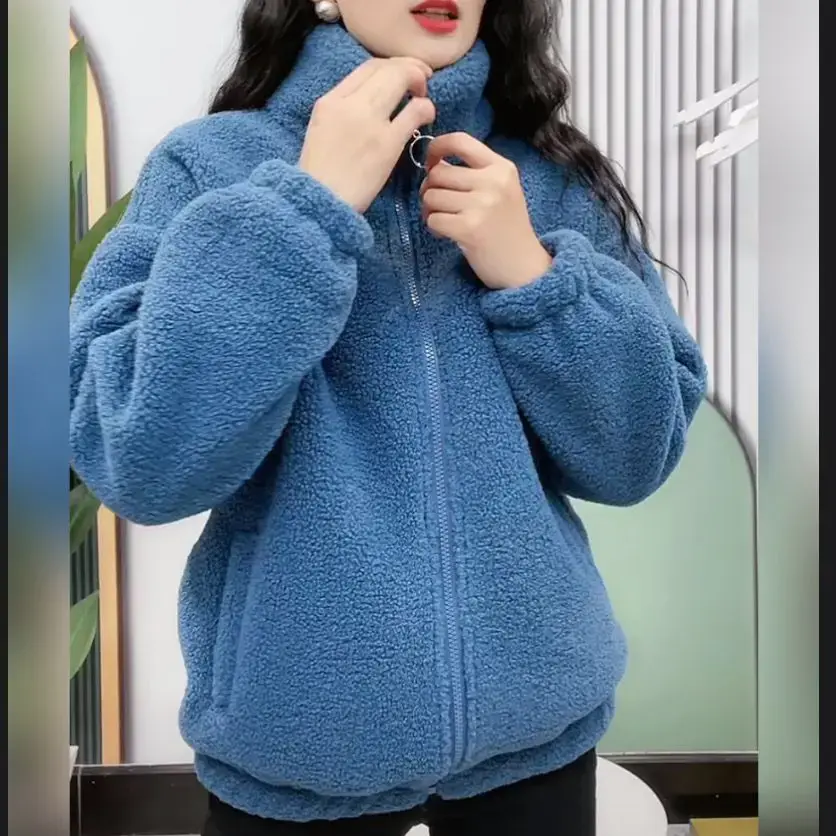 Fashionable Fleece Lined Thickened Warm Casual Lamb Velvet Hoodie Women's Jacket Autumn Winter New Style Korean Loose Style
