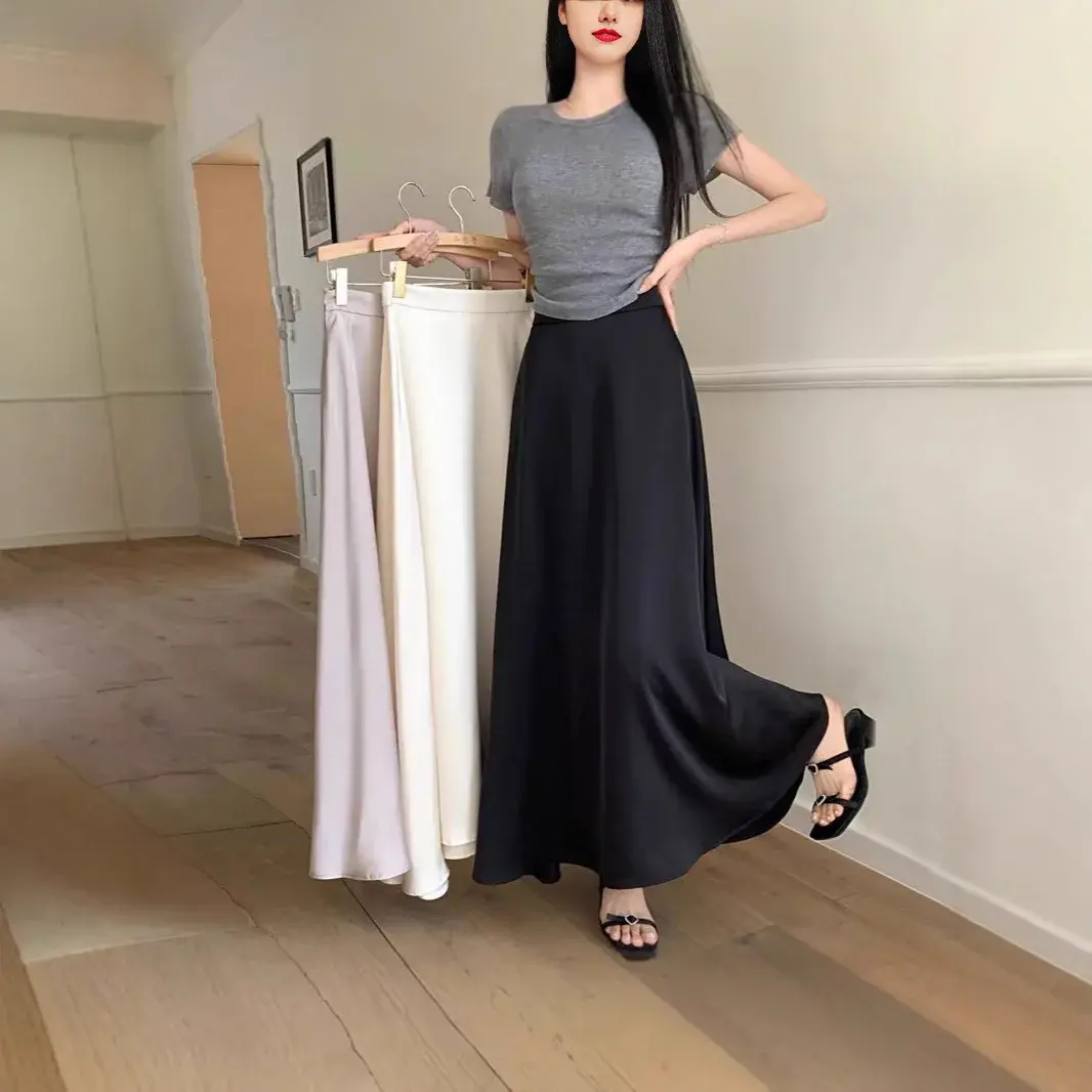 French Acetate Satin Fish Tail Half Skirt Women's High Waist Slimming Drapey A- Line Long Skirt Summer New Style Bodycon Dress