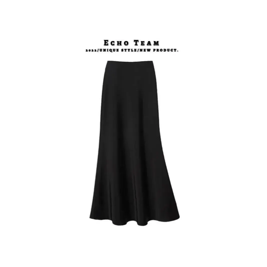 French Acetate Satin Fish Tail Half Skirt Women's High Waist Slimming Drapey A- Line Long Skirt Summer New Style Bodycon Dress
