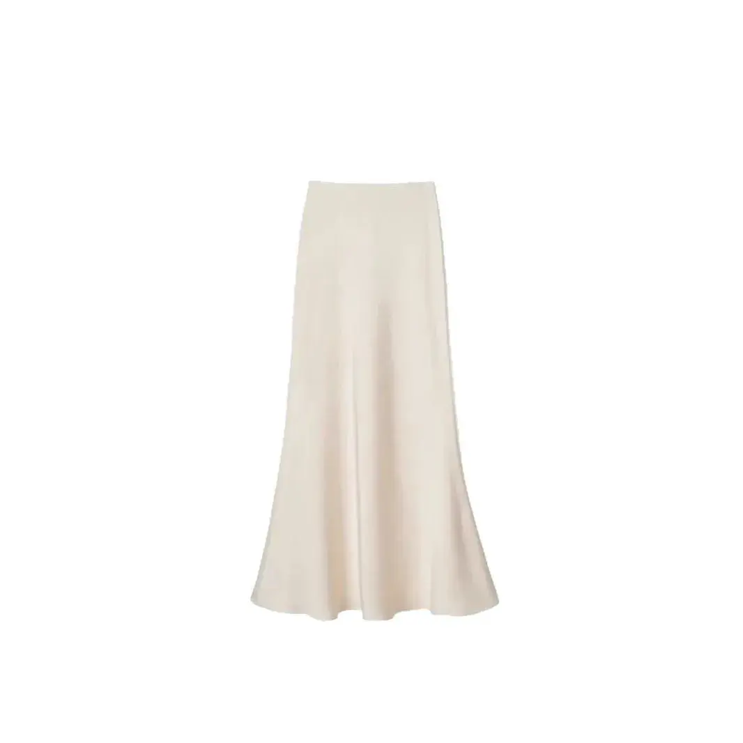 French Acetate Satin Fish Tail Half Skirt Women's High Waist Slimming Drapey A- Line Long Skirt Summer New Style Bodycon Dress