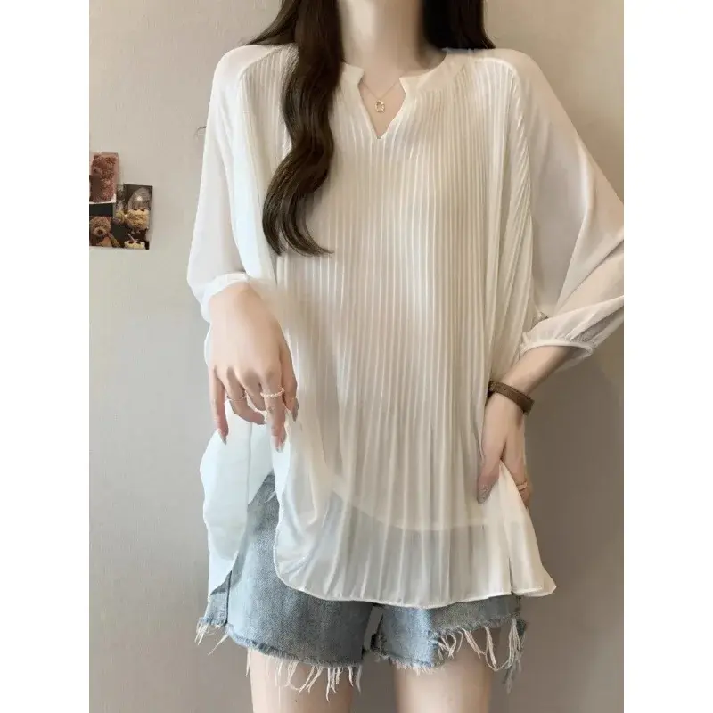 Plus Size French Style Casual Slimming Summer Fashion Solid Color Ruffle Sleeve Top for Heavy Women up to 250 Pounds
