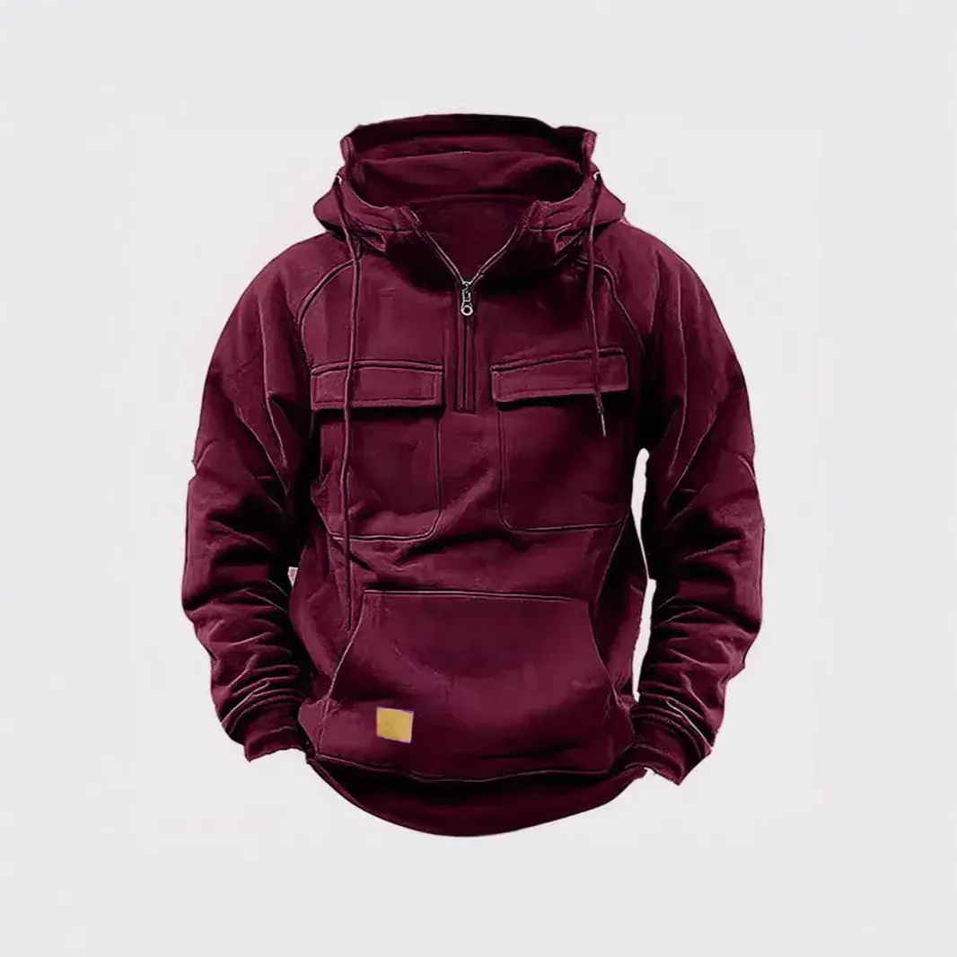 2024 New Men's Sweatshirt Hooded Zipper Multi-Pocket Pullover Casual Sporty Japanese Style Loose Fit Spring Autumn