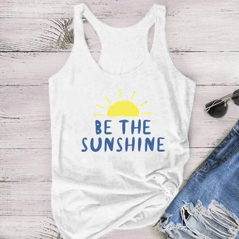 Cross-Border Amazon Wish Women's Sunshine Pattern Printing Sleeveless T-Shirt Vest Polyester Fiber American Retro Style