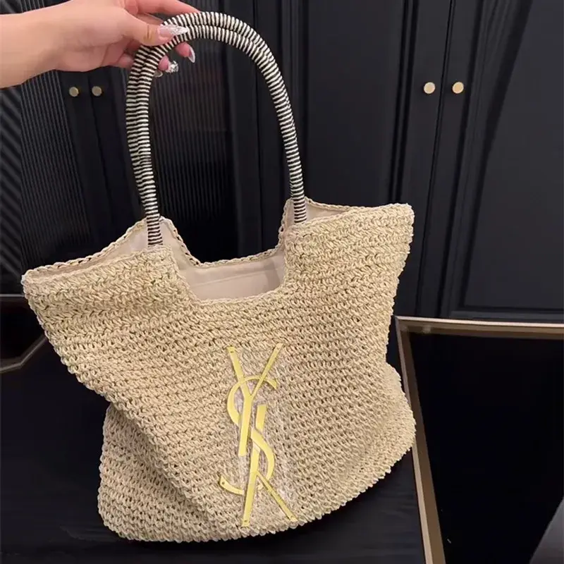 2024 New Fashionable Laffey Straw Woven Beach Bag Women's Large Capacity Commuter Tote Bag For Summer Vacation Beach Bag