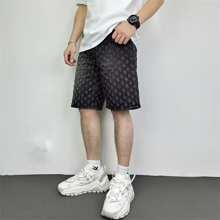 Summer New Style Hong Kong Vintage Men's Jeans Trendy Brand Design Sensibility Niche Loose-fit Denim Shorts Korean Version