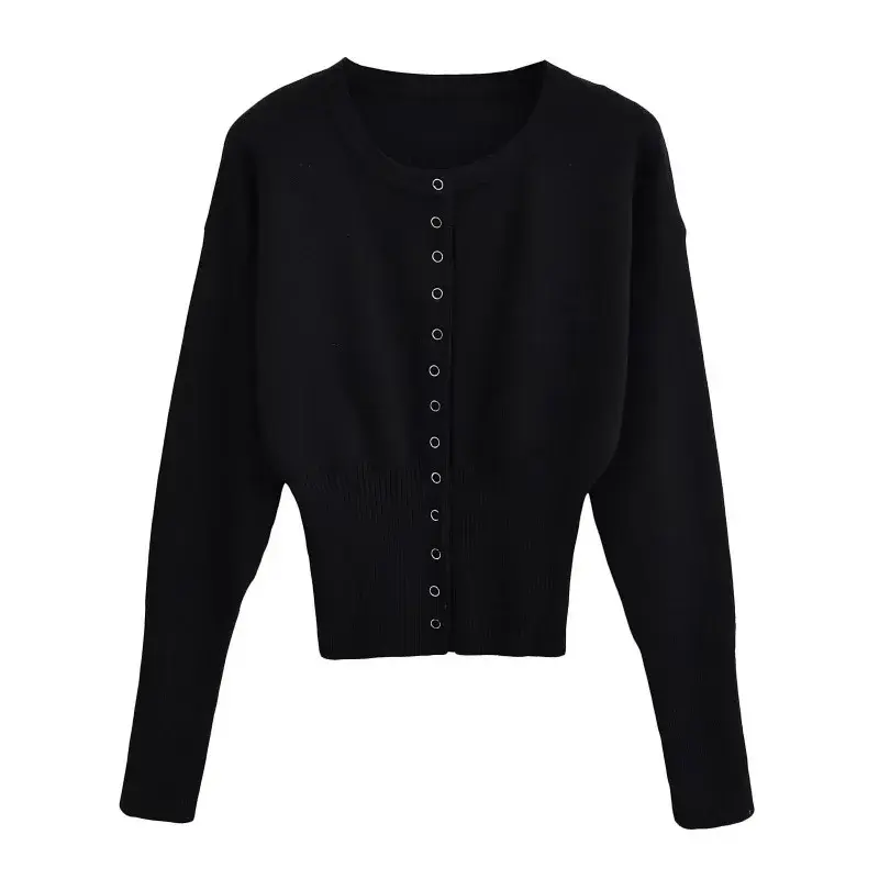 High Waist Women's round Neck Single Button Knitwear Short Style Inner Wear Thin Sweater Trendy Design Casual Top