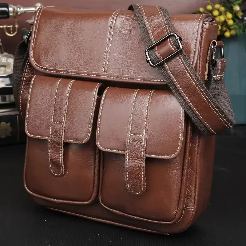 Vintage Style Men's Crossbody Bag Casual Sport Handbag Top Layer Cow Leather Business Bag Motorcycle Equipment Accessories
