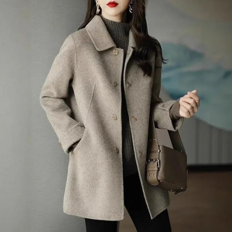 Plus Size Winter New Women's Casual Slimming Trendy Woolen Coat Top Small Size Versatile Fashionable Outerwear Female Clothing