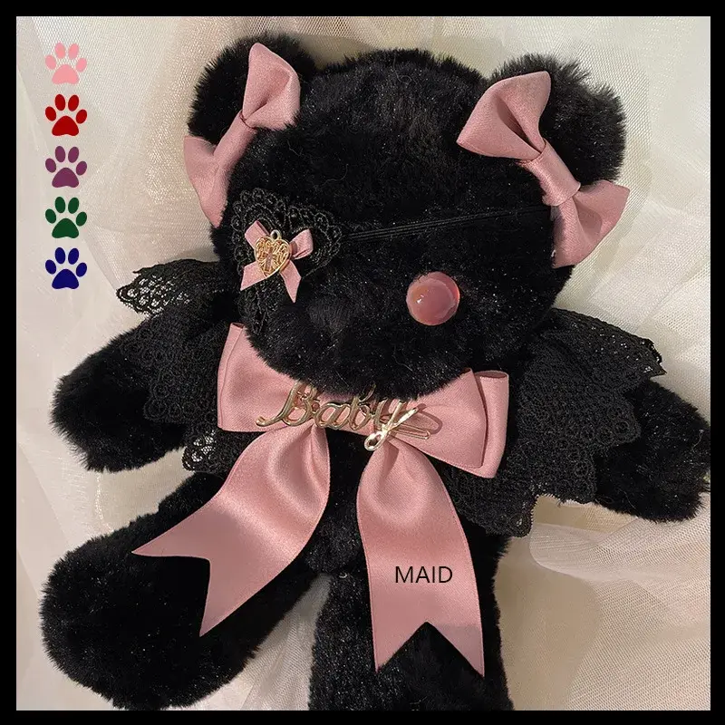 Original Handmade Design Lolita Black Eyemask Bear Bag Single Shoulder Handbag Black Velvet Bag Storage Accessories Motorcycle E