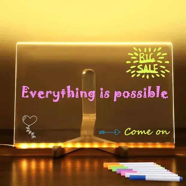 Large Transparent Glowing Children's Whiteboard Erasable Home Use Acrylic Message Board Cartoon With Light