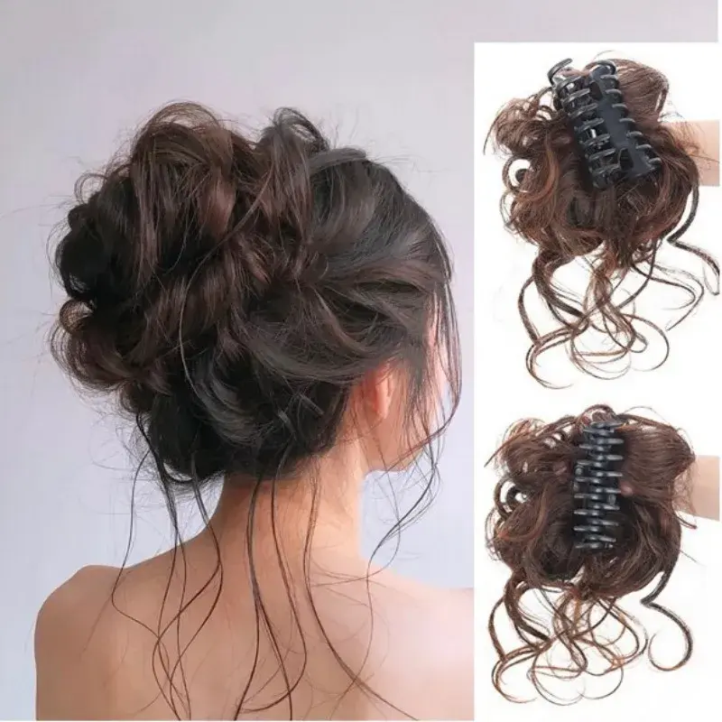 Natural Loose Long Wig Cap Women's Style Bun Tail Fake Hair Extension Ponytail Hair Clip Flower Bud Updo Hair Accessories