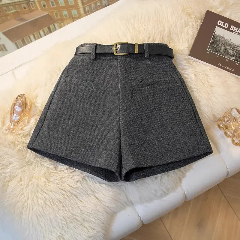 Women's Petite High-Waisted Cotton Shorts 2024 Autumn/Winter Grey A- Line Bell Bottoms Versatile Slimming Outerwear
