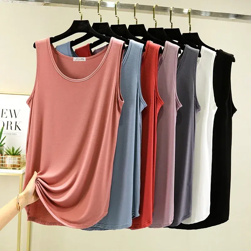 Women's Summer Modal Tank Top Loose-Fit Base Layer Solid Color Top No Sleeves Medium-Length Outerwear From China Mainland