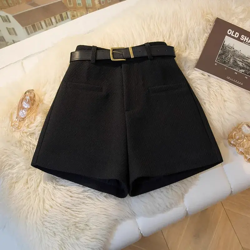 Women's Petite High-Waisted Cotton Shorts 2024 Autumn/Winter Grey A- Line Bell Bottoms Versatile Slimming Outerwear