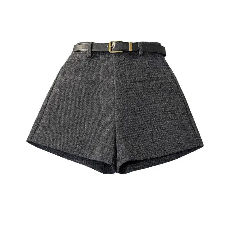 Women's Petite High-Waisted Cotton Shorts 2024 Autumn/Winter Grey A- Line Bell Bottoms Versatile Slimming Outerwear