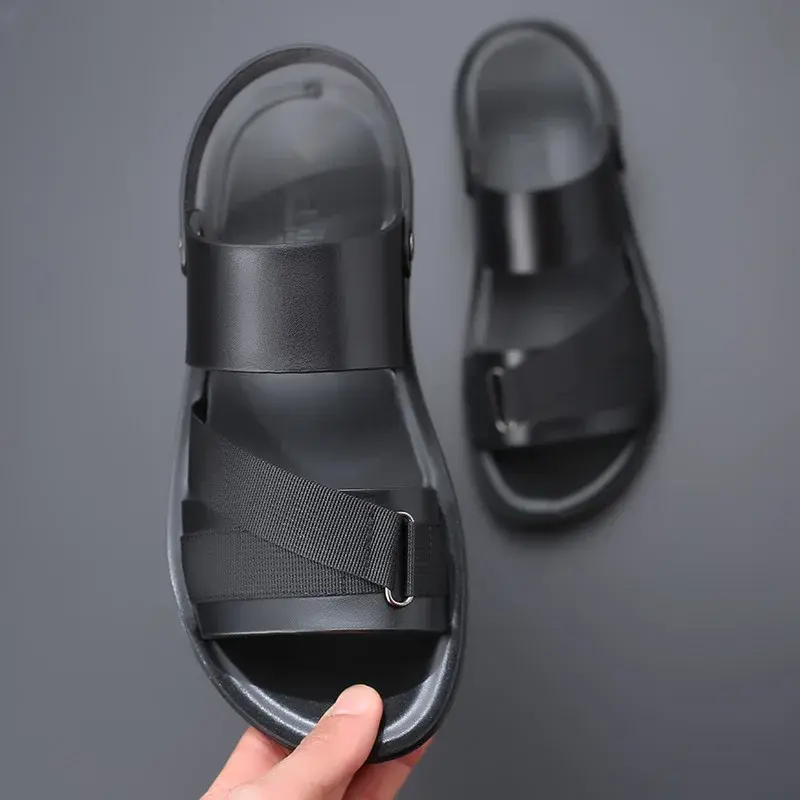 New Summer Men's Slippers Outer Wear Pure Leather Anti-Slip Soft Sole For Outdoor Use Comfortable Soft Leather Father Slippers