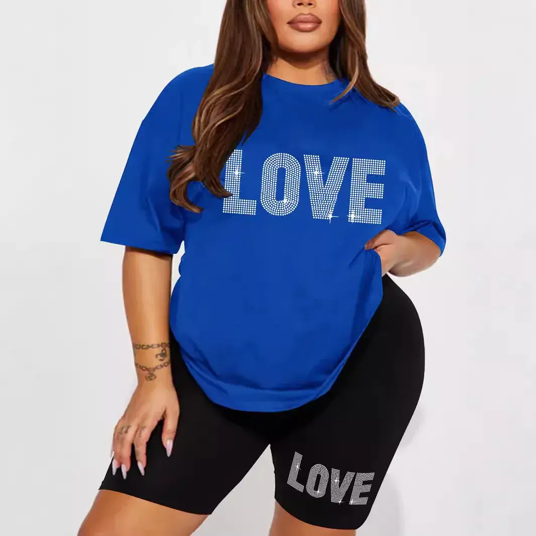 Plus Size Fashionable Love Print Short Sleeve Shorts Set Versatile Large Size Women's Clothing Set from Mainland China AE Sto...