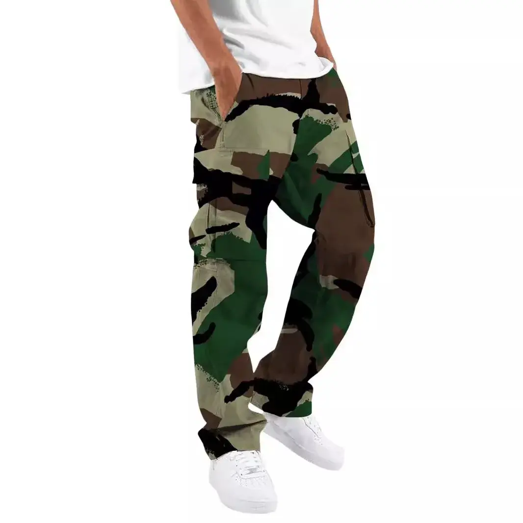2024 New Men's Camouflage Cargo Pants Unique Outdoor Sweatpants Drawstring Pocket Casual Pants Fashionable Men's Trousers