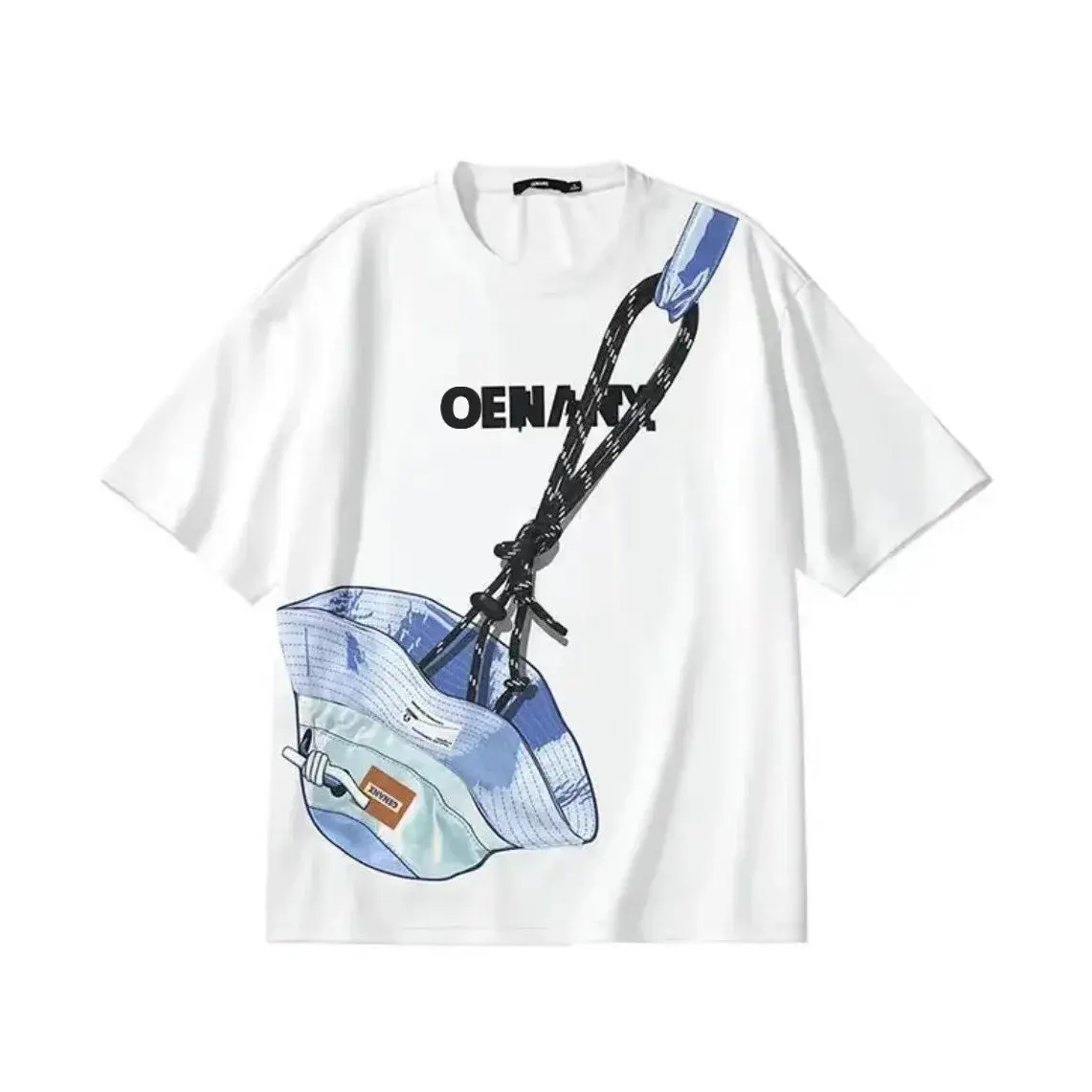 New Trendy Couple Style Loose Short Sleeve Hat with Zipper Pocket Lightning King Casual Comfortable Cotton T-Shirt for Women
