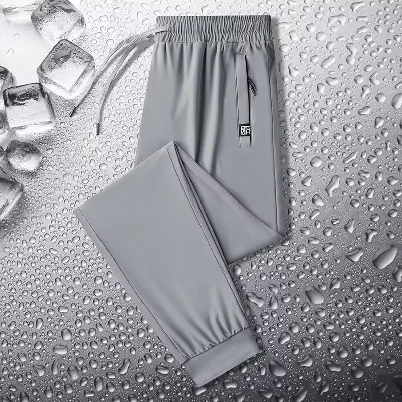 New Summer Ice Silk Quick Dry Thin Sports Straight-Leg Pants For Men Trendy Versatile Casual Plus Size Bundle Foot Pants