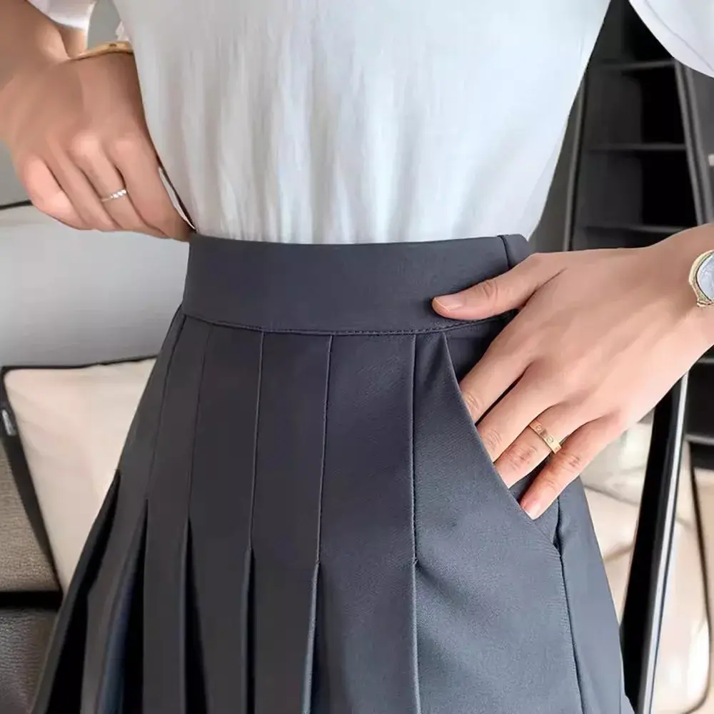 Summer High Waist A- Line Mini Skirt Women's Pocket Design Elastic Waist Pleated Skirt Slimming Effect New Hot Sale Of The Seaso