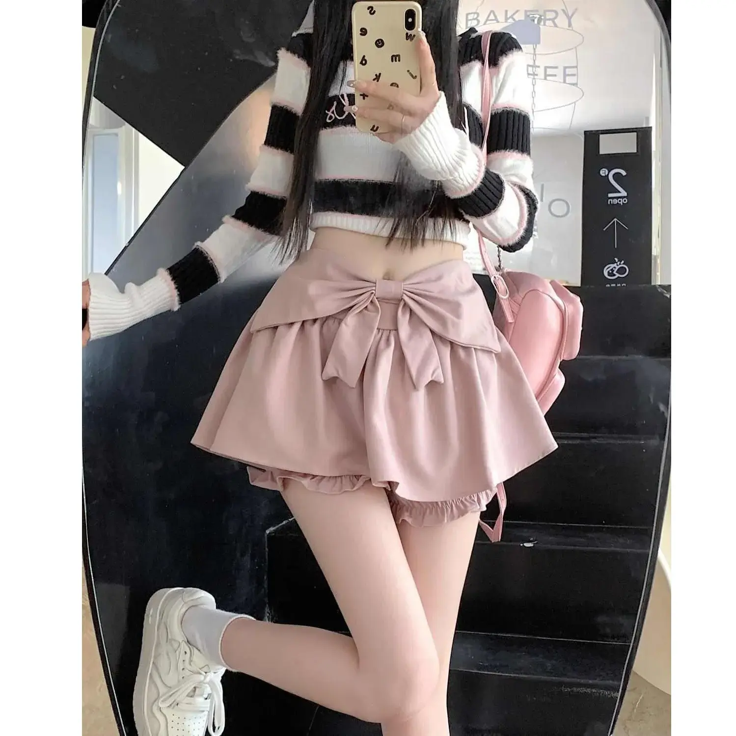 Whitebow High-Waisted A- Line Mini Skirt For Women Summer 2023 Anti-Exposure Short Length Trendy Female Loose Skirt