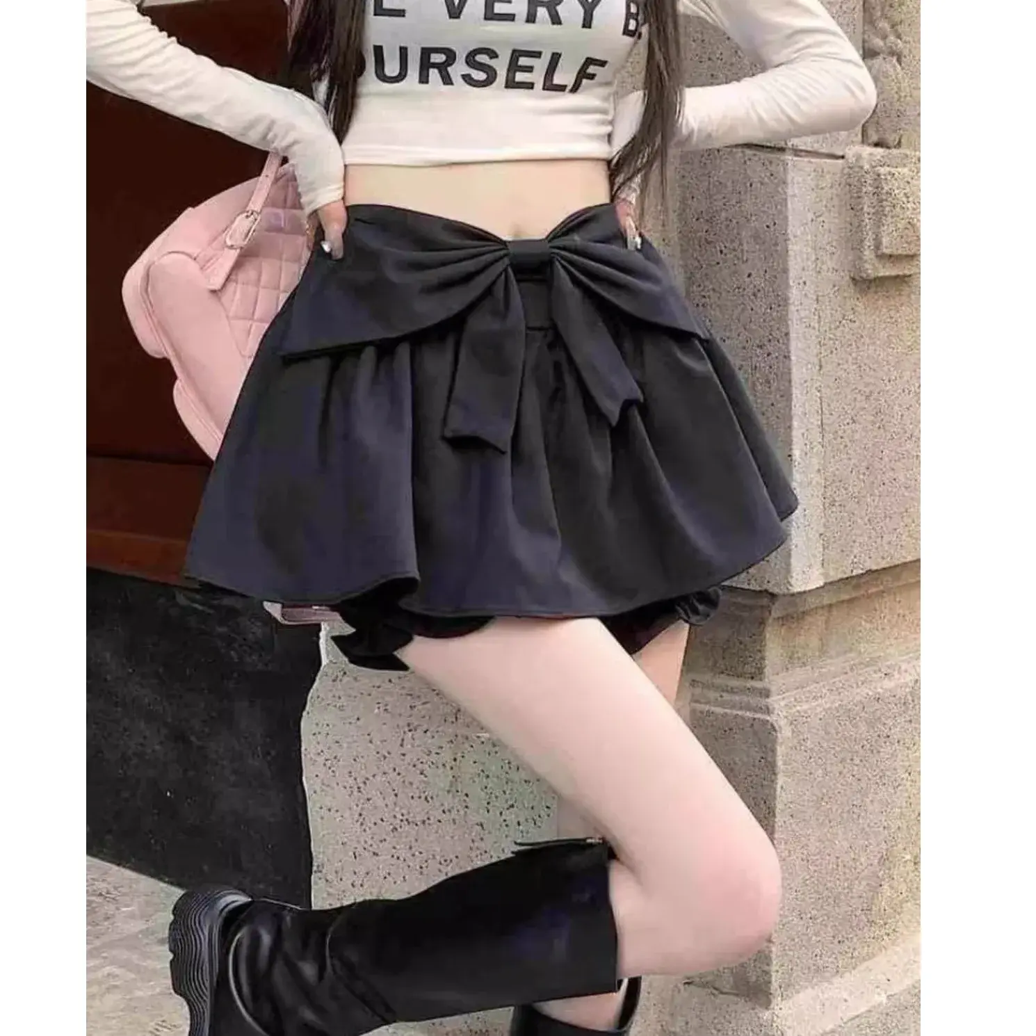 Whitebow High-Waisted A- Line Mini Skirt For Women Summer 2023 Anti-Exposure Short Length Trendy Female Loose Skirt