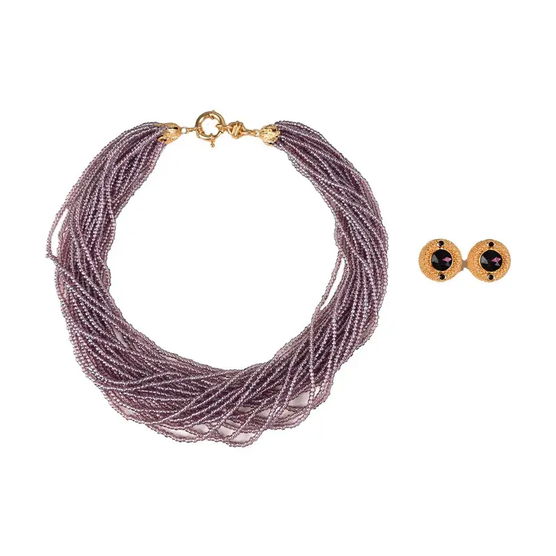 Vintage Multi-layered Glass Beads Wrap Necklace Red Alloy Glass Earrings Suit For Men And Women Classic Jewelry Set