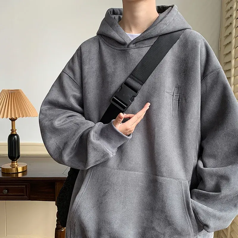 Chamois Leather Embroidered Sweatshirt Men's American Style Vintage Trendy Brand Casual Loose Fit Hooded Jacket Niche Fashion