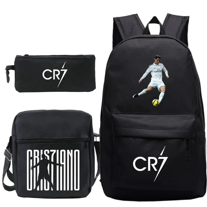 Cross-Border Hot Selling Cristiano Ronaldo Children's Double-Shoulder Backpack School Bag Three-Piece Set for Middle And Primary