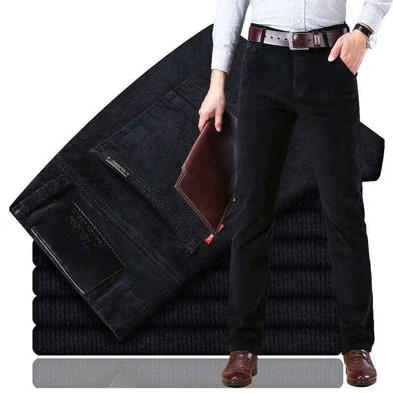 Men's Corduroy Casual Pants Straight Leg Loose Fit Youth Winter Thick Warm Velvet Sweatpants Sweatpant Baggy Sweatpants