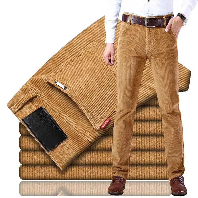 Men's Corduroy Casual Pants Straight Leg Loose Fit Youth Winter Thick Warm Velvet Sweatpants Sweatpant Baggy Sweatpants
