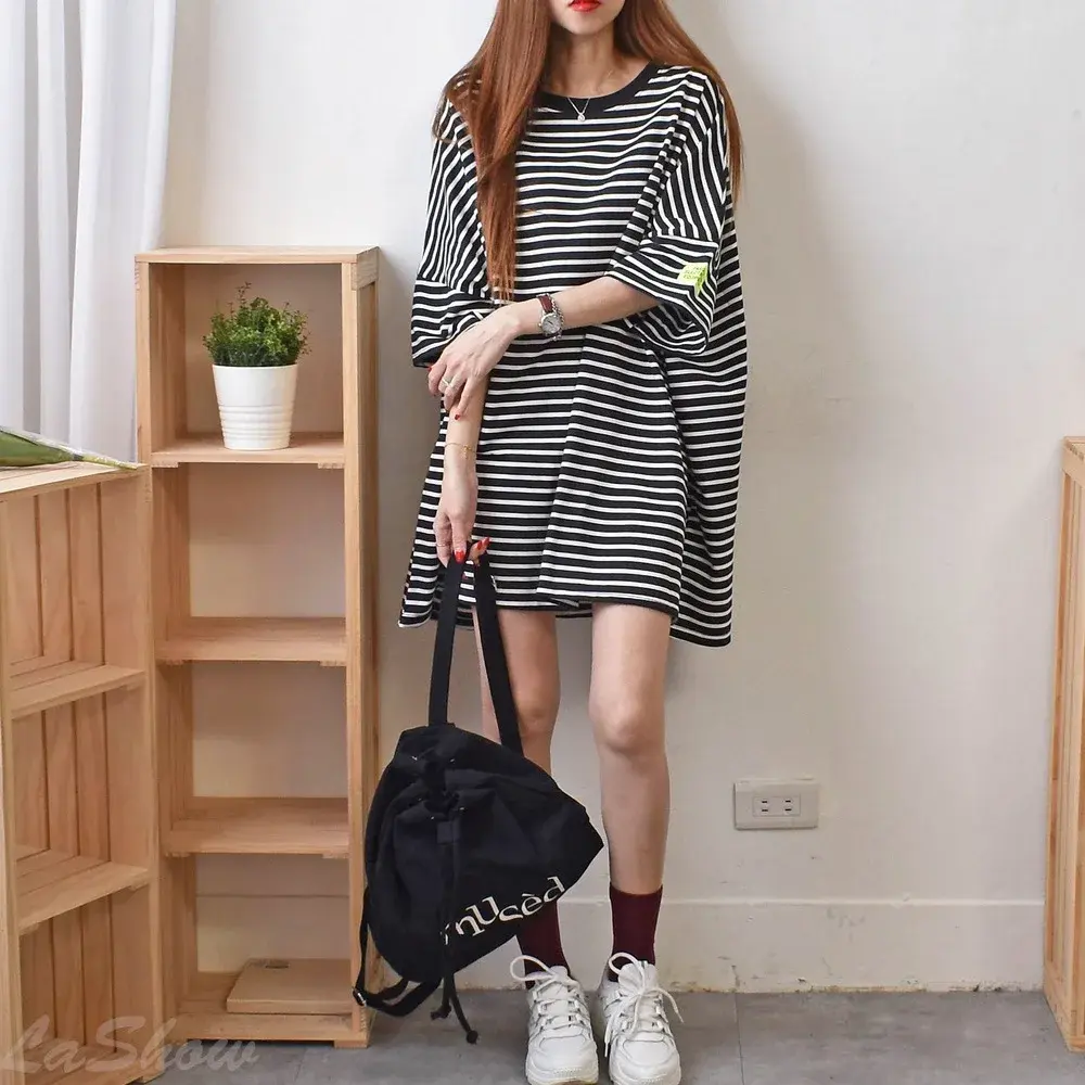 Loose Long Sleeve Women's T-shirt Summer New Style Student Dopaamine Short Sleeve plus Size Female Top Polyester Fiber Crew Neck