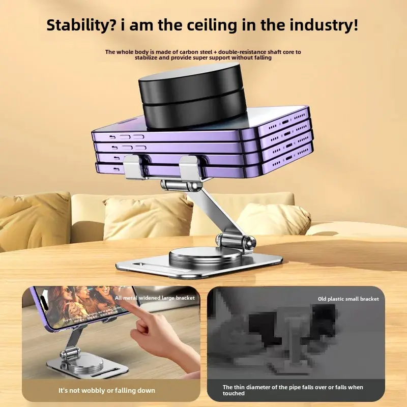 New Model Metal Aluminum Alloy Rotatable Mobile Phone Stand Desktop Foldable Mobile Phone Frame Lazy Tablet Support Frame