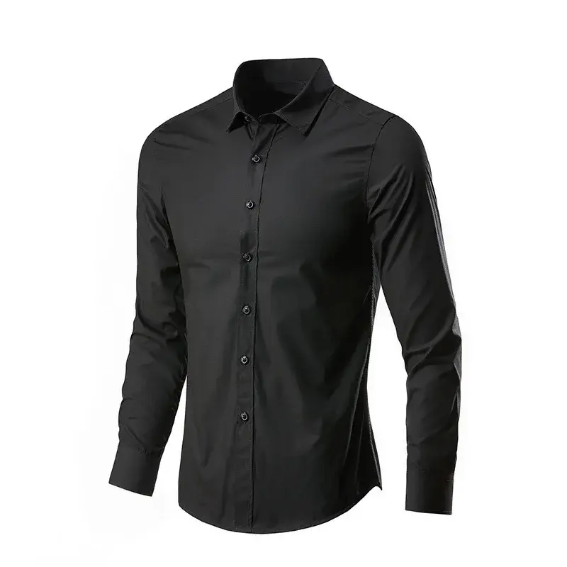 Men's Long Sleeve Casual Shirt Slim Fit Business Style White Workwear Fashion Korean Version No Ironing Required