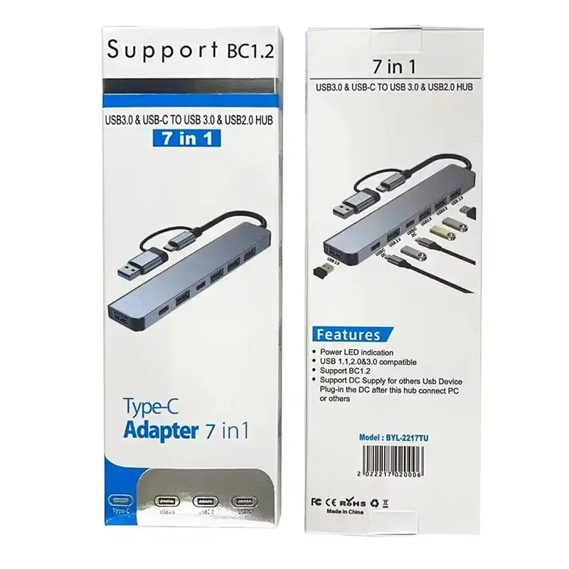 Two-In-One 7-Port USB3.0 Expansion Dock Splitter Computer Laptop USB3.0 Hub Motorcycle Electronic Accessories