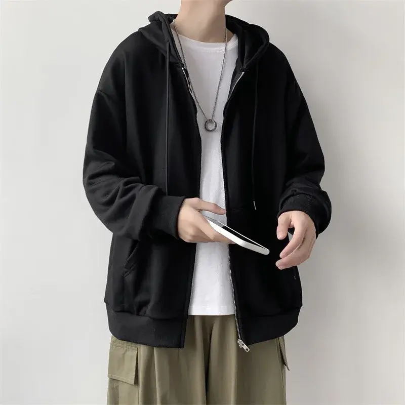 Men's Loose-Fit Cardigan Sweatshirt Autumn Korean Style Versatile Casual Hooded Top Student Sports Jacket