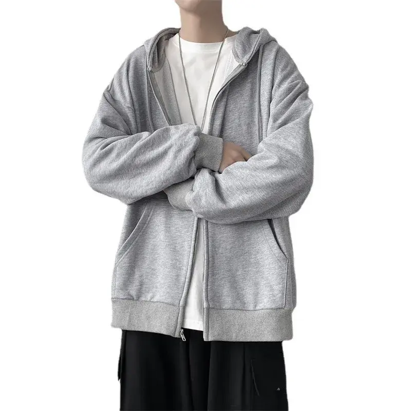 Men's Loose-Fit Cardigan Sweatshirt Autumn Korean Style Versatile Casual Hooded Top Student Sports Jacket