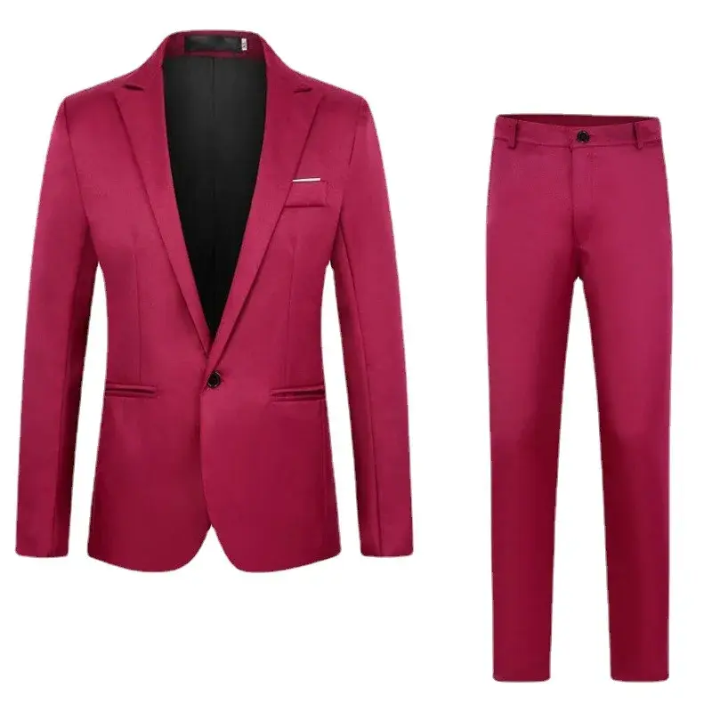 2023 New Men's Fashionable Business Casual Suit Slim Fit Western Style Clothes 2-Piece Set Wholesale Cross-Border E-commerce