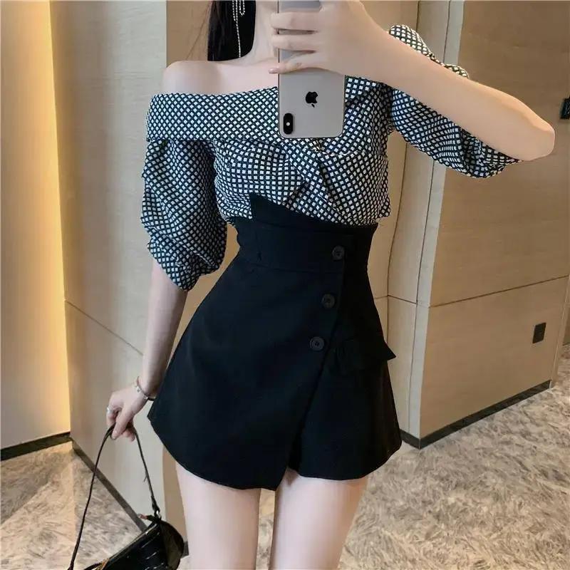 High-Waisted Irregular Shorts Skirt Women's Summer New 2024 Slimming A- Line Wide-Leg Skort Casual Fashion Female